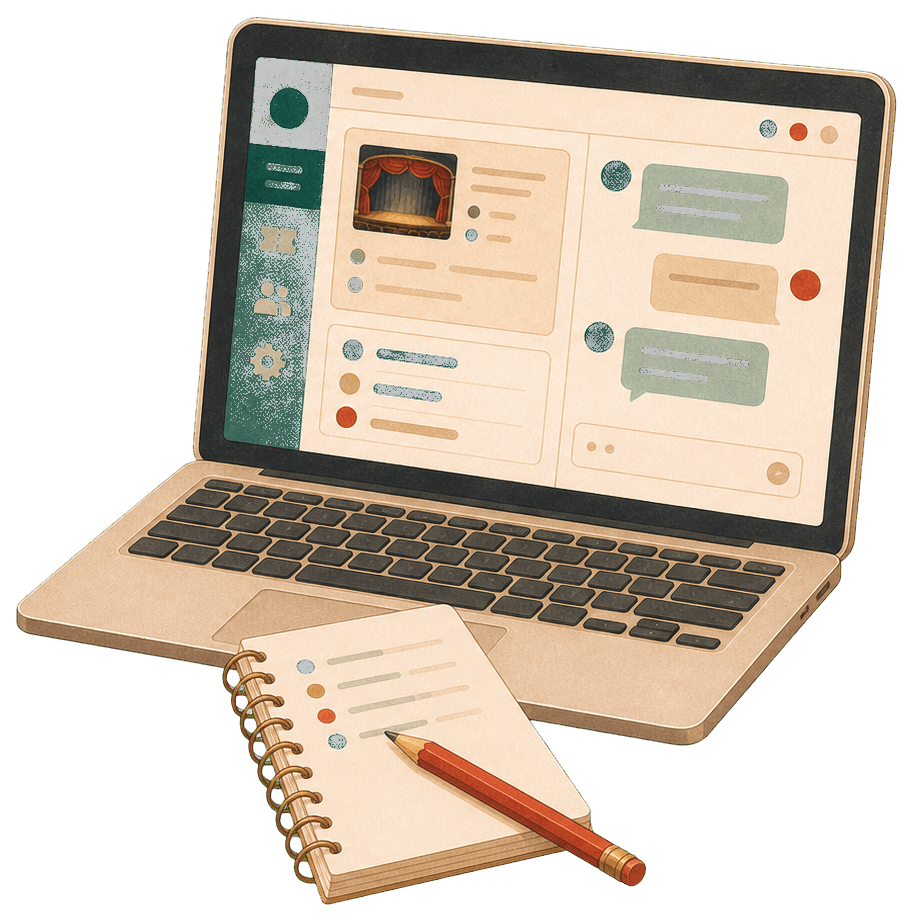 Illustration of a customer service workspace with support messages