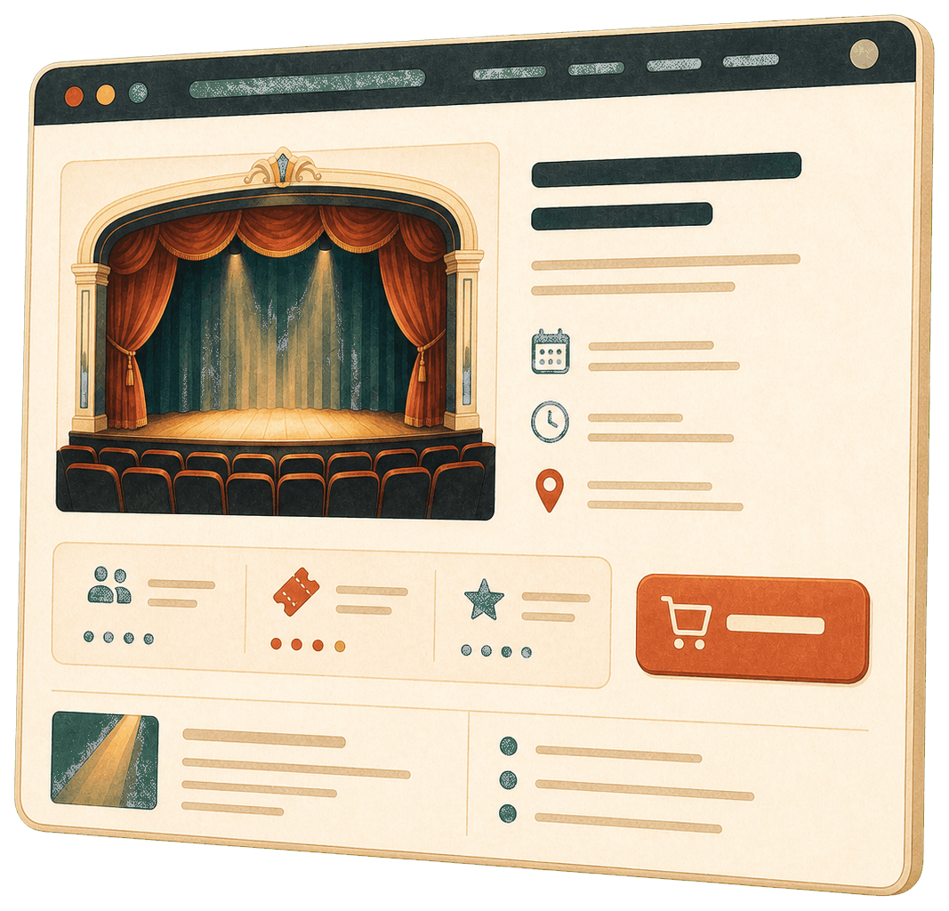 Illustration of a hosted event page for a theater performance