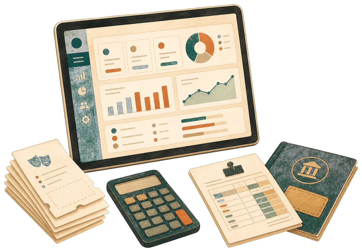 Illustration of reporting and tax dashboard tools