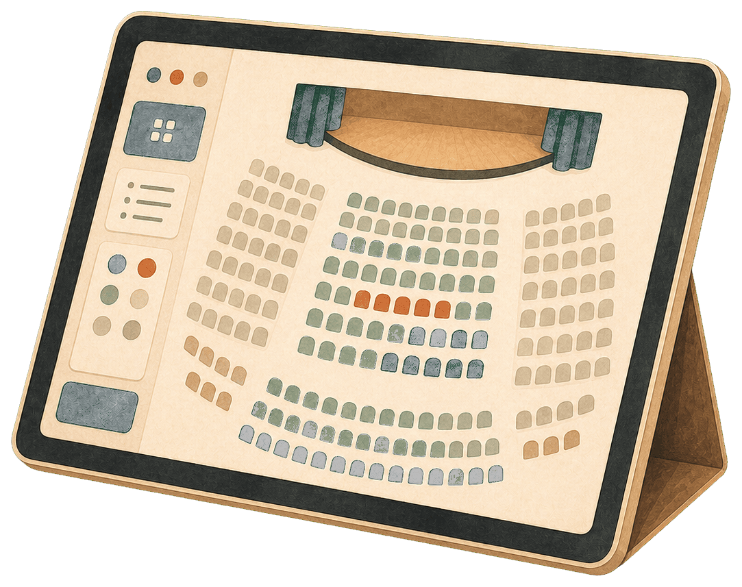 Illustration of a theater seating chart on a tablet