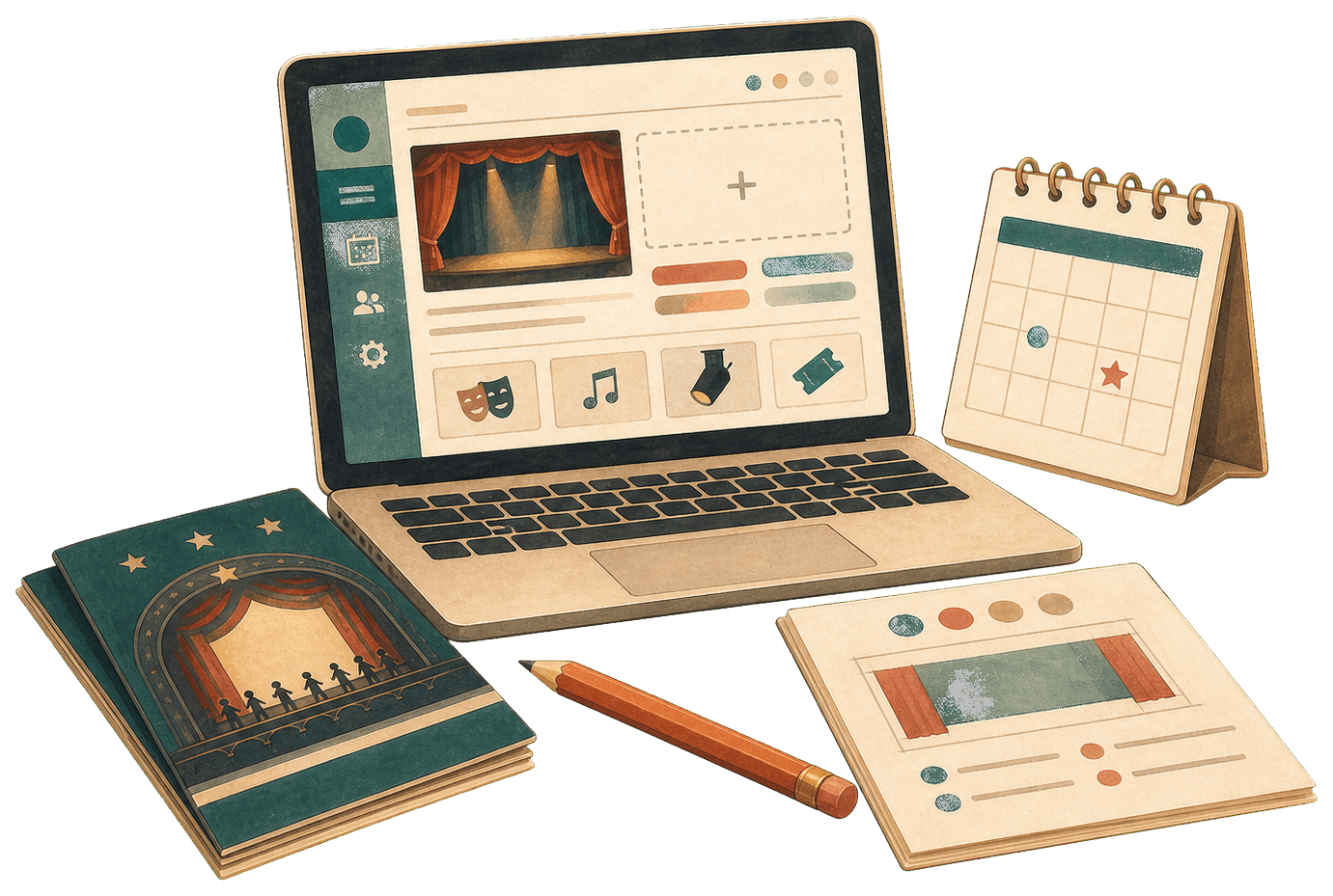 Illustration of event creation tools on a laptop
